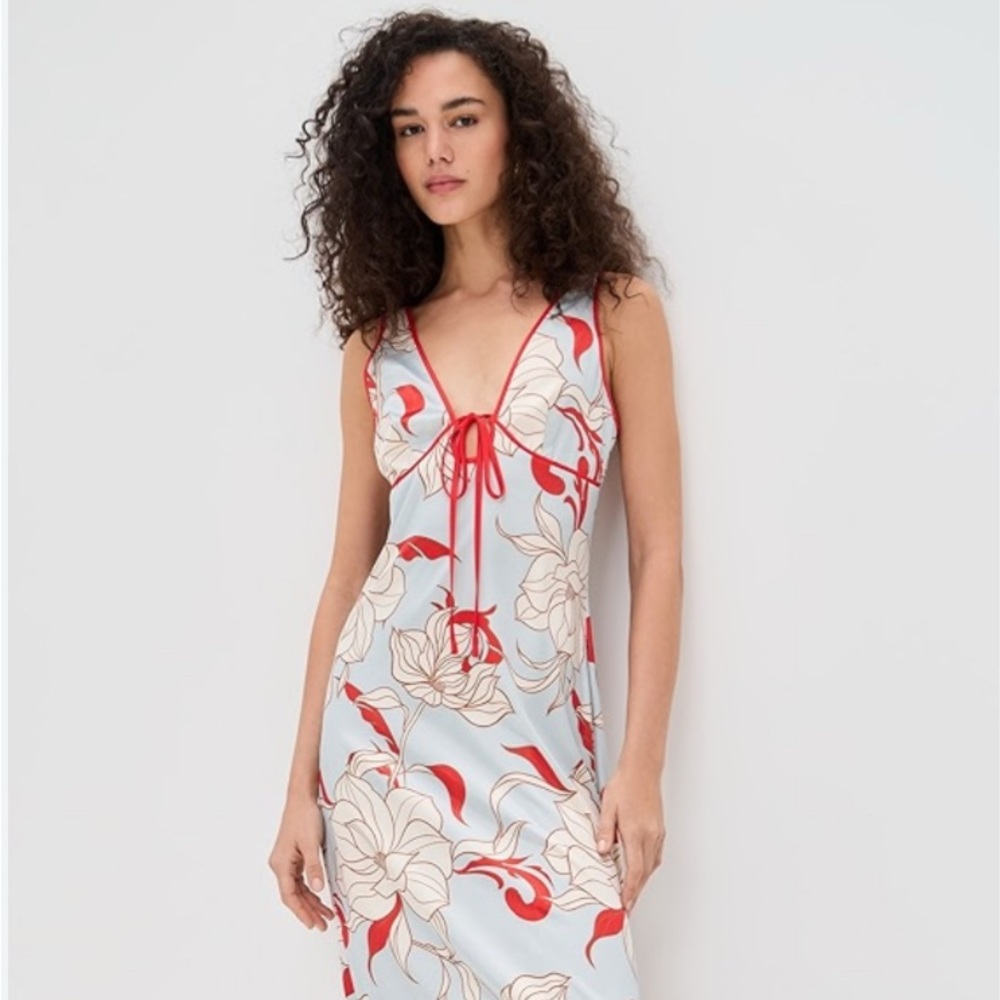 Floral Print Sleepwear Dress - Red and Cream